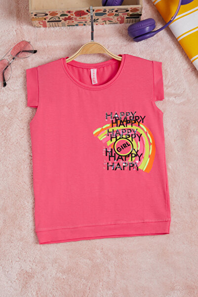 Cansın Mini Φούξια κεντημένο μπλουζάκι για κορίτσια Rainbow 15568