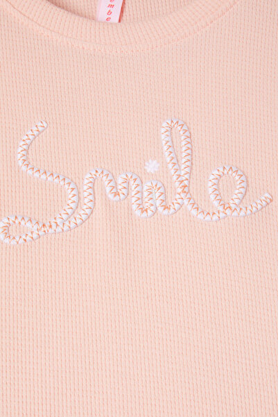 Cansın Mini Somon Smile Nakışlı Kız Çocuk Waffle Sweatshirt 16590