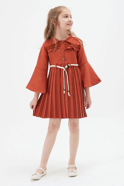 Cansın Mini Rochie plisată pentru fetiță, cu dantelă, cu geantă 15168