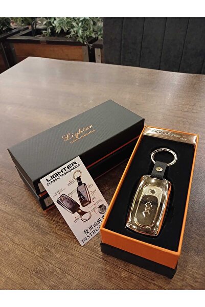 ÇAKMAK DÜNYASI USB Şarjlı Audi Anahtarı Görünümlü Fenerli Premium Elektronik Çakmak Audi Anahtarlık (Gold)