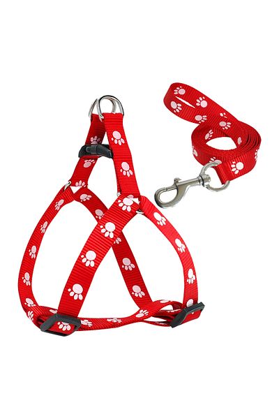 Choice Cute Paw Print Step Dog Harness and Leash Set Nylon Adjustable Dog Harness Walking Leash Strap fo...