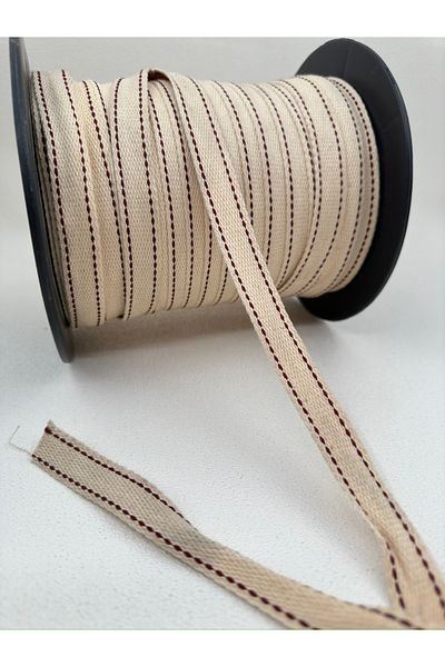 paşateks since 1995 şekil 1.5 cm Striped Ribbon-5 Meters-(Ecru/Burgundy)