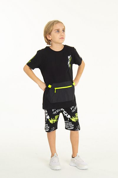 Cansın Mini Boy's Zippered Kangaroo Pocket Shorts Suit 14097