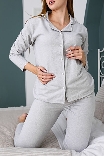 Sude HOMEWEAR Dámska pyžamová súprava s košeľovým golierom sivej farby