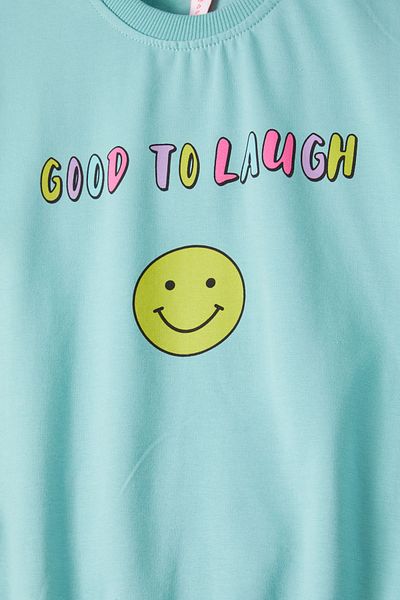 Cansın Mini Πράσινο Smiley Face Back Printed Girl's Sweatshirt 16707