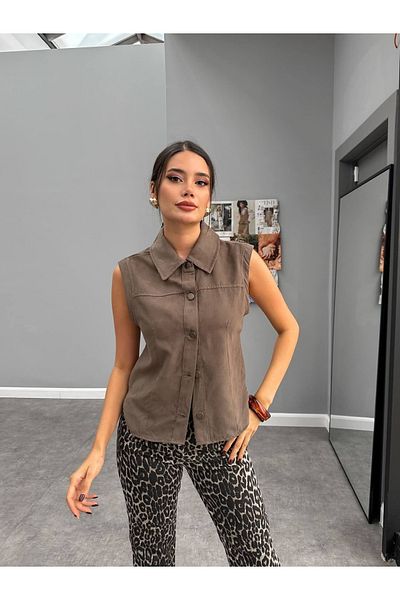 ESRAHELVACI Елек от тъмен велур с яка Берлин