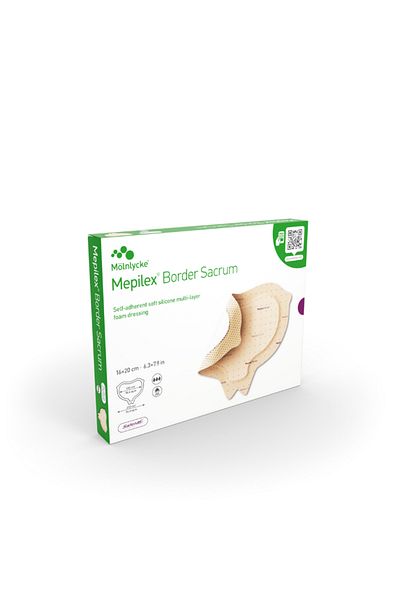 MÖLNLYCKE HEALTH CARE غطاء سيليكون ناعم من Mepilex Border Sacrum مقاس 16 × 20 سم لقرحة الضغط العكري (5 قطع)