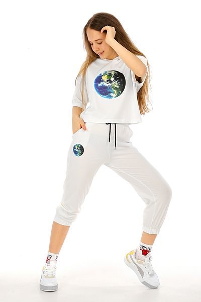 Cansın Mini Girl's World Printed Hooded Suit 10-15 Years 13875