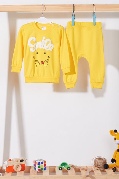 Cansın Mini طقم أطفال منقوش عليه ابتسامة من 0 إلى 9 أشهر - 14349