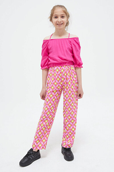 Cansın Mini Рожевий комплект для дівчинки з блузою на бретельках і брюками 15410