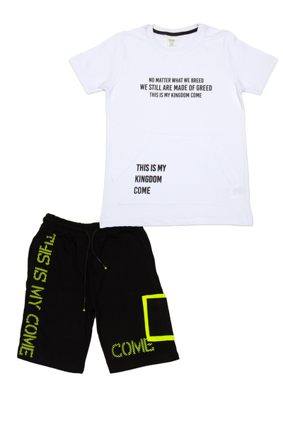 Cansın Mini Costum cu pantaloni scurți imprimați cu text pentru băiat 14115