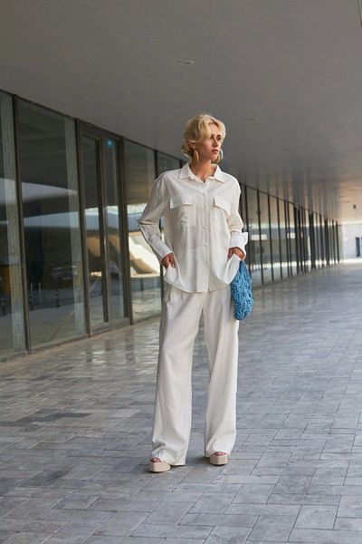 Ecenin Favorileri Set de pantaloni de cămașă cu aspect de in, de culoare oversize