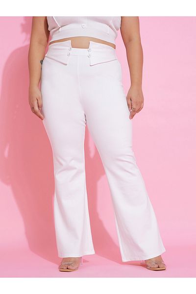 Sassafras By Styli Plus Front Button Detail Bell Bottom Trousers
