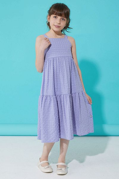 Cansın Mini Lilac Patterned Girl's Strappy Dress 15337