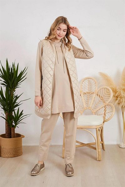 Moodbasic Beige Color Vest and Trousers Set