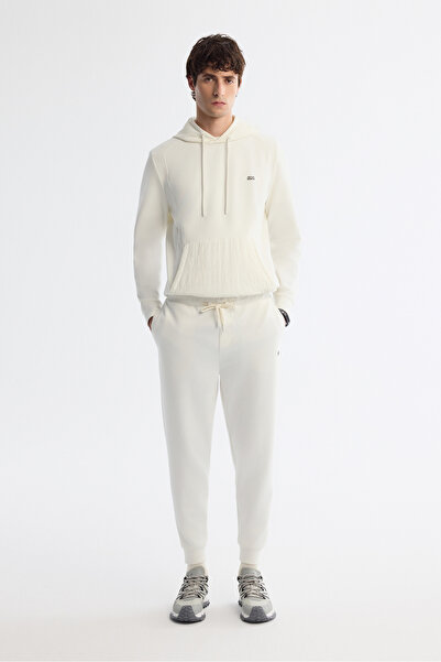 Avva Men's Ecru Elastic Waist Lace-Up Elastane Regular Fit Sweatpants A42Y3410