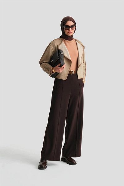 Armine Pantaloni Palazzo maro 24k2703 - Talie elastică