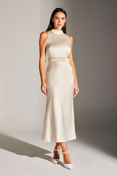 BETTY & SAM ÄRMELLOSES KRAGEN-NACHTKLEID SIENA AUS ECRU-SATIN