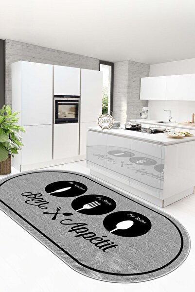 West Home Makinede yıkanabilir kaymaz taban leke tutmaz modern gri oval mutfa...