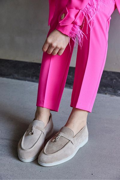 NILUFARR Pantofi ocazional pentru femei Lou Beige din piele intoarsa autentica