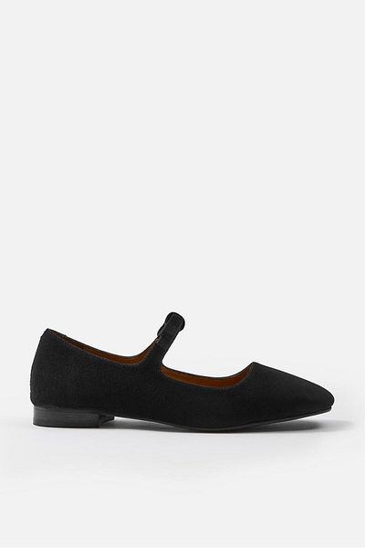 NILUFARR Lawless Black Suede Ribbon Detailed Flat Ballerinas
