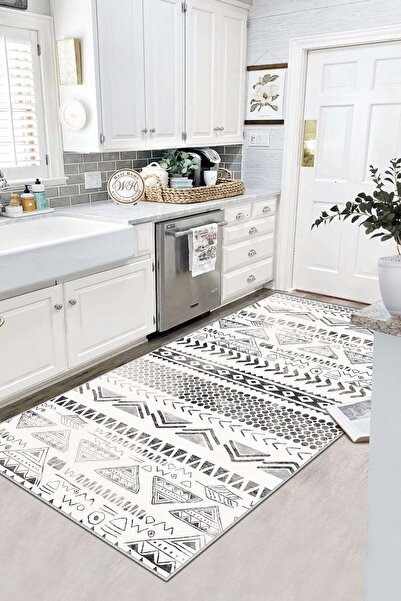 West Home Makinede Yıkanabilir Kaymaz Taban Leke Tutmaz Siyah İskandinav Salo...