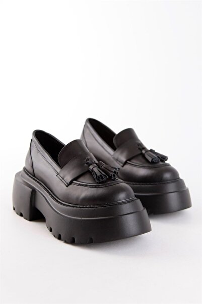 NILUFARR Rolanda Чорні жіночі лофери з натуральної шкіри на товстій підошві