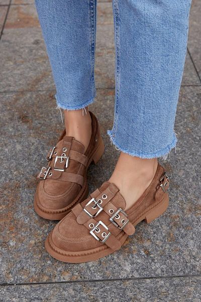 NILUFARR Ophelia Tan Genuine Suede Buckle Women's Loafer