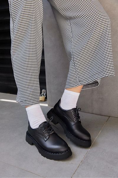 NILUFARR Pavia Black Genuine Leather Lace-Up Women's Loafer