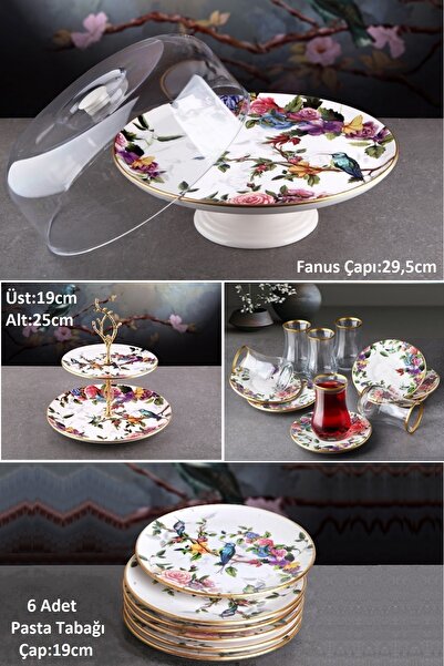Pinkev Flora 20 Piece Ceramic Cake Presentation Plate Set - Kup118F