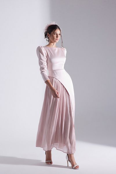 BETTY & SAM Riva Powder Asymmetric Detailed Chiffon Skirt Dress