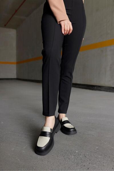 NILUFARR Marissa Чорно-бежеві жіночі лофери з натуральної шкіри