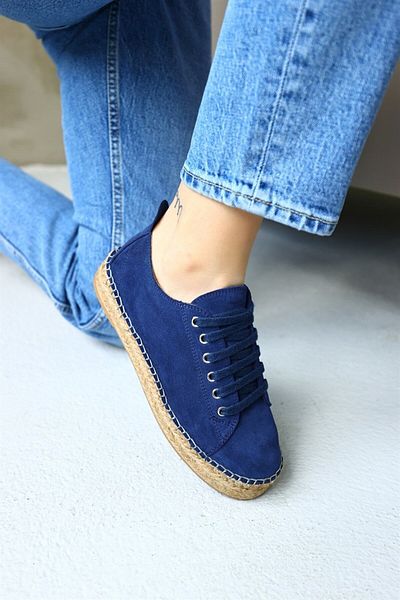 NILUFARR Pantofi espadrille pentru femei Daria Denim Blue din piele intoarsa autentica