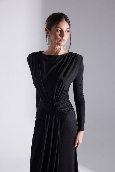 BETTY & SAM Hailey Black Drapely Long Dress