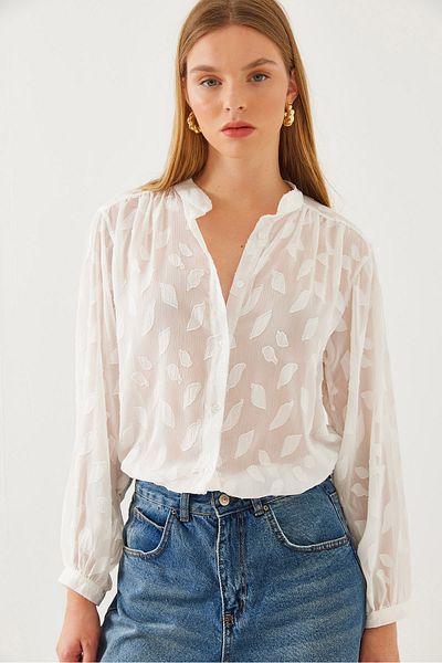 Bianco Lucci Women's Semi Sheer Tasseled Shirt Mbms042 60501042