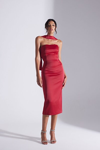 BETTY & SAM MONIQUE - Sötétvörös pánt nélküli ceruzaszoknya esküvői ruha