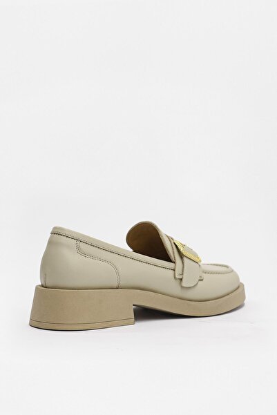 NILUFARR Neva Bej Hakiki Deri Altın Tokalı Kadın Loafer