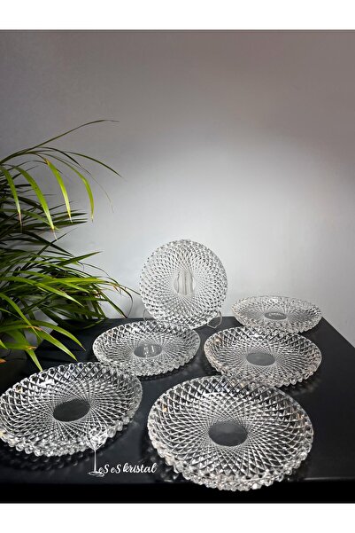 es es kristal 6 'lı Kristal Cam Pasta Tabağı