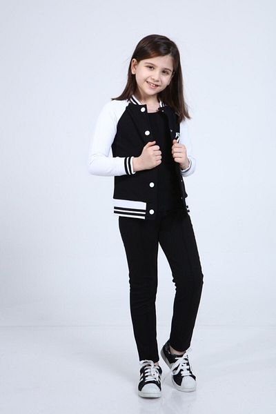 Neslice in İstanbul Girl's Black Printed College Coat