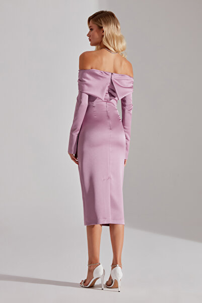 BETTY & SAM Nancy KOYU LİLA Düşük Omuzlu Kalem Etek Elbise