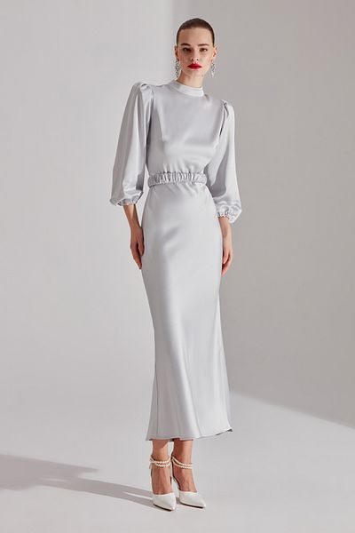 BETTY & SAM BERTHE RIGHT LIGHT NECK GRAY DRESS