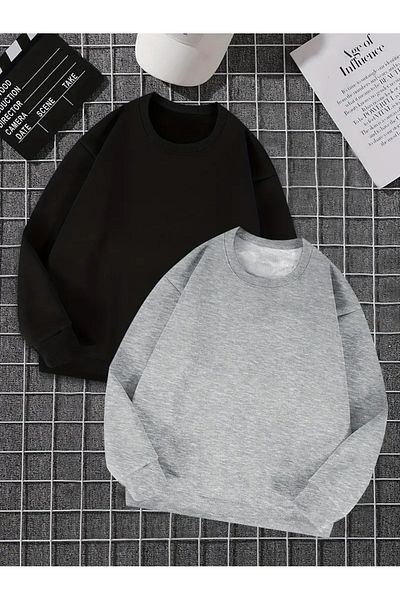 Karatopak Pachet de 2 hanorac negru gri unisex oversize cu gât crew