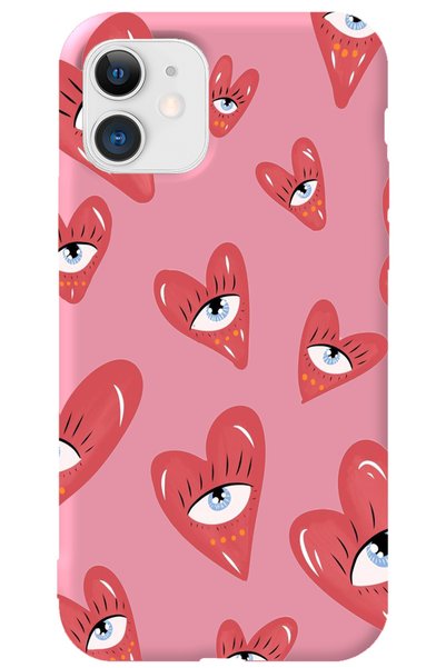 WANNA PROTECT iPhone 11 Pink Inside Velvet Heart-Eyed Girl Power Patterned Si...