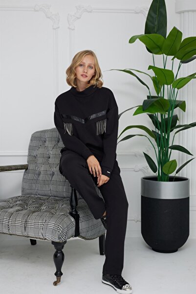 Moodbasic Stoned Tassel Trousers Suit - Black