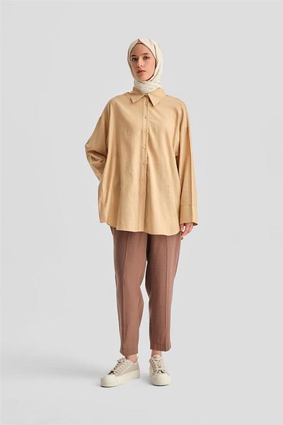 Armine Pantaloni modal cu nasturi maro amarui - 24k2621