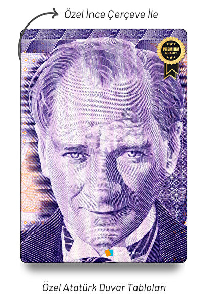 Özel Atatürk Duvar Tablosu - İnce Çerçeveli, Yüksek Kalite Duvar Sanatı, Özgün Tasarım