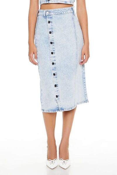 Forever 21 Düğme Detaylı Denim Midi Etek