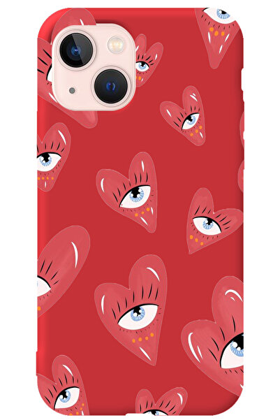 WANNA PROTECT iPhone 14 Plus Kırmızı İçi Kadife Kalpgöz Girl Power Desenli Si...