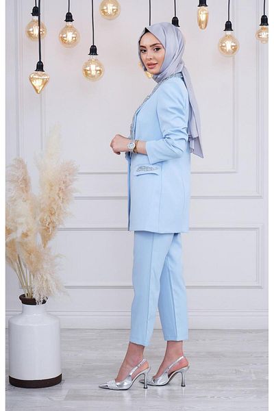 Ribas Collection Ribas Evening Dress Suit with Pants R100 Ice Blue