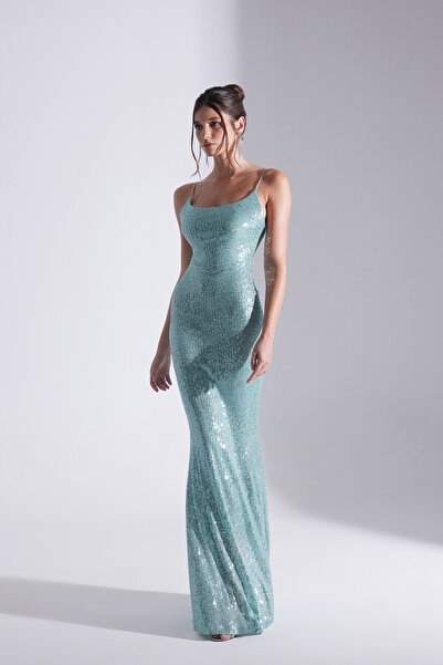 BETTY & SAM KENNA PAYET SU YEŞİLİ ASKILI BALIK GECE ELBİSESİ